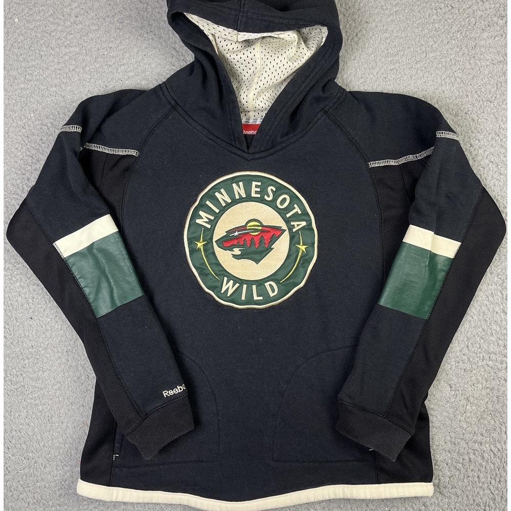 Minnesota Wild Hoodie Black NHL Hockey Pullover Reebok Face Off Youth Medium